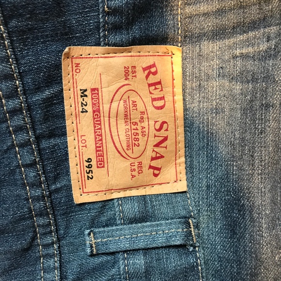 Mens Red Snap 40x32 Blue Distressed Jeans - Picture 6 of 6
